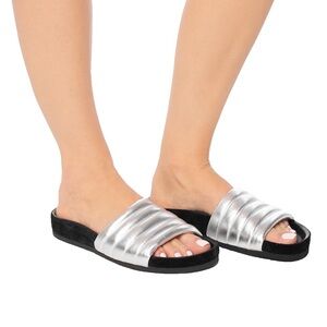 Isabel Marant Helea Silver Slides Sz 39/ 8.5 Leather Upper and Suede Siding